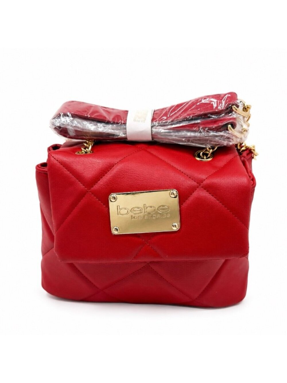 bebe City Flap Crossbody Bag One Size Red Quilted Chain Purse NWT Trend